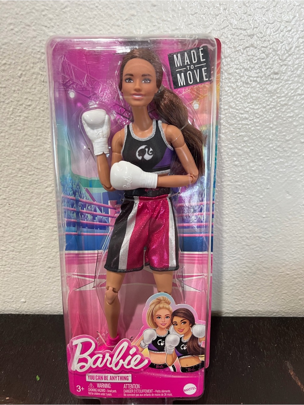 Barbie Made to Move Doll in Black, Hot Pink & White Boxing Outfit